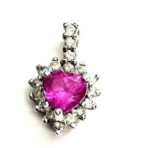 Sterling Silver & Pink Moissanite Heart & Cubic Zirconia Necklace Pendant